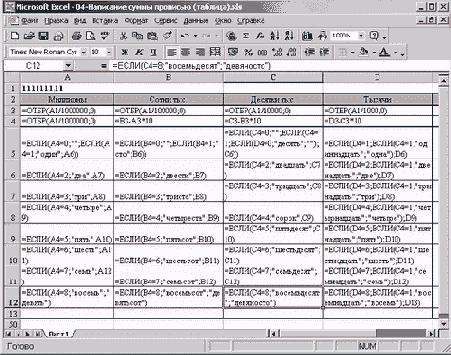 Рабочий лист с формулами написания чисел от тысяч до миллионов
