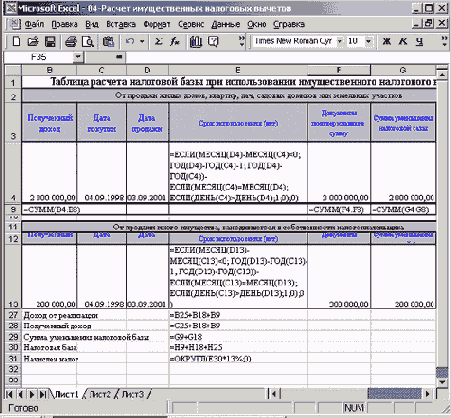 Таблицы расчета имущественного налогового вычета (формулы)