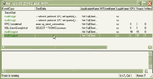 ������ � ����� ����������. Microsoft SQL Profiler
