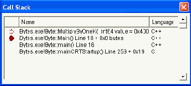 �.17. ���� ������ ������������ � ���������� ���� Call Stack (���� ������)