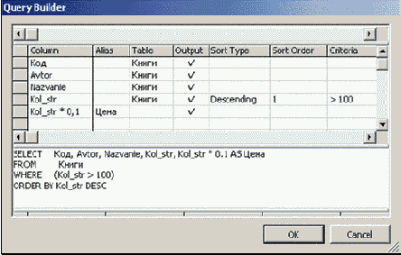 Запросы на выборку из таблицы, создаваемые в режиме проектирования